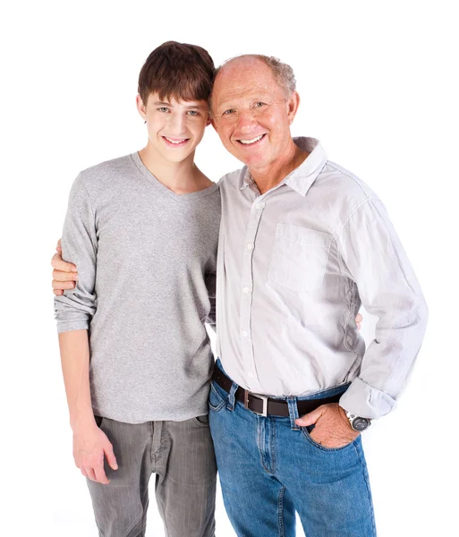 Tonåring och farfar, i studio — Stockfoto