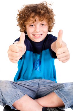 Young kid showing double thumbs up clipart
