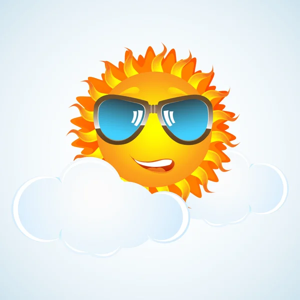 Счастливое солнце в облаках с одеждой для глаз — стоковое фото