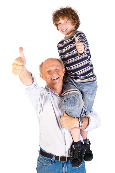 Thumbs-up pair van grootvader en kleinzoon — Stockfoto