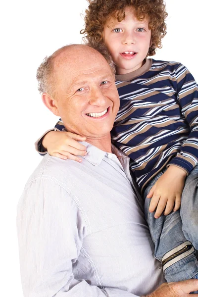 Grandfather and grandson smiling — Stock Photo, Image