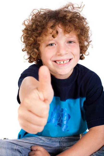 Casual criança mostrando polegares para cima — Fotografia de Stock
