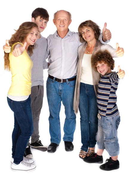 Stijlvolle thumbs-up familie — Stockfoto