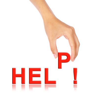 Hand pick up 'P' alphabet from help wording clipart