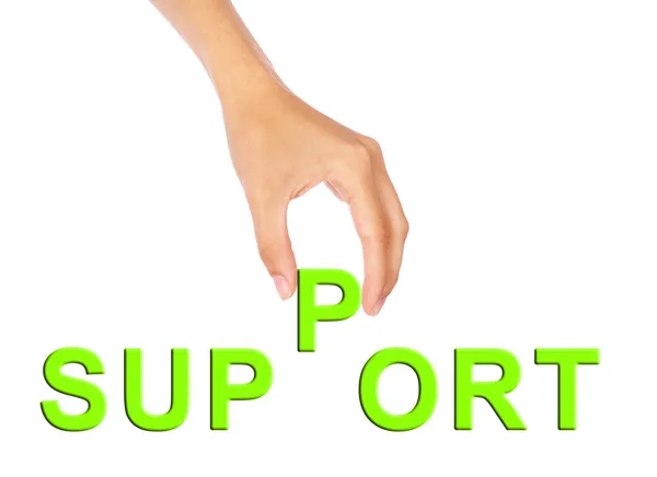 Hand pick up 'P' alphabet from support wording — Stock Photo, Image