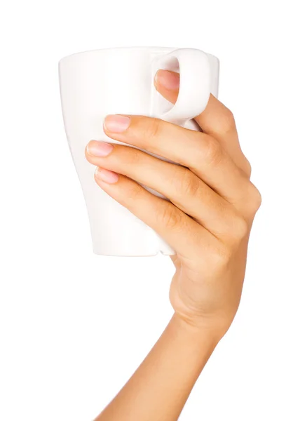 Mão segurando caneca de café — Fotografia de Stock