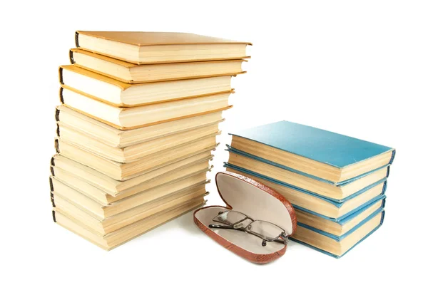 Pile of old books and glasses — Stock Photo, Image