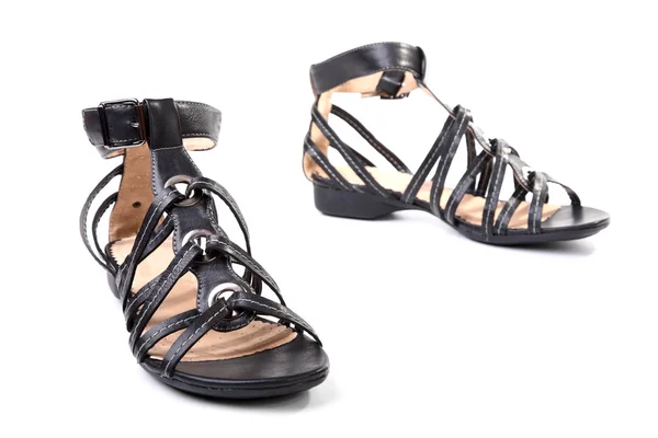 Pair of black female sandals — Stock Photo, Image