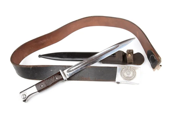 German belt and bayonet-knife isolation — Stock Photo, Image