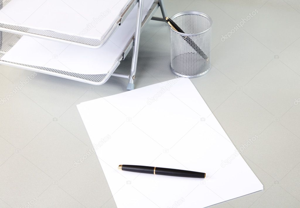 Pen sheet of paper office accessories