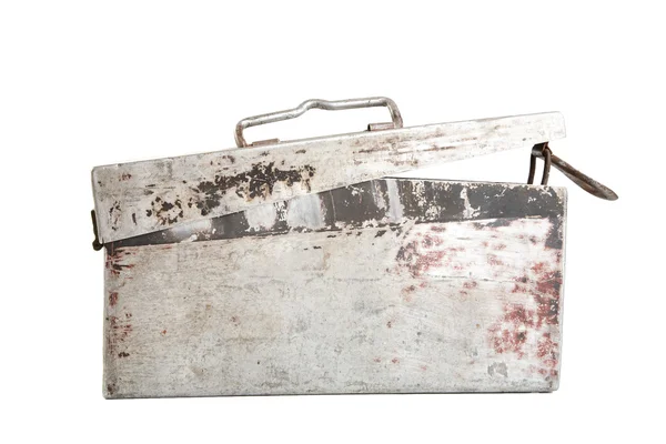 Ancienne boîte en aluminium pour bande de mitrailleuse isolée — Photo