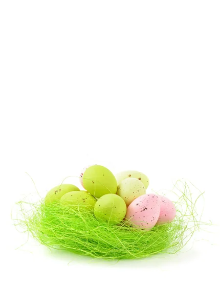 Decorative easter nest with eggs — Stock Photo, Image