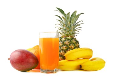 Fresh tropical fruits and juice clipart