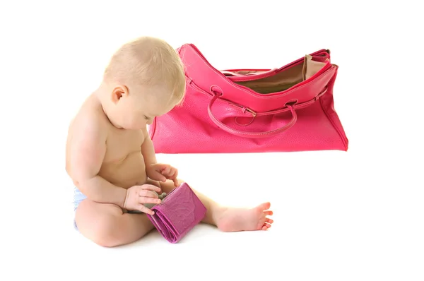 Baby with a bag — Stock Photo, Image