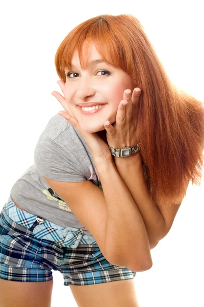 Yakın çekim mutlu Kızıl saçlı kız portresi — Stok fotoğraf