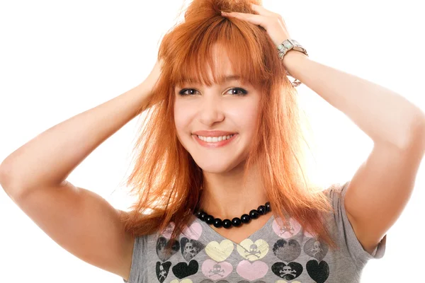 Neşeli güzel kızıl saçlı kız portresi — Stok fotoğraf