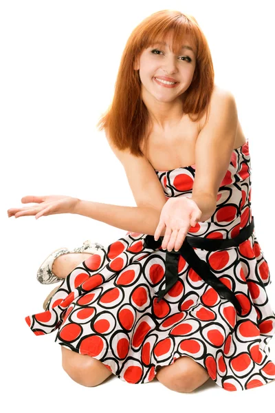 Playful red-haired girl in a dress — Stock Photo, Image