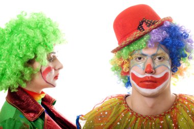 Portrait of a pair of serious clowns clipart