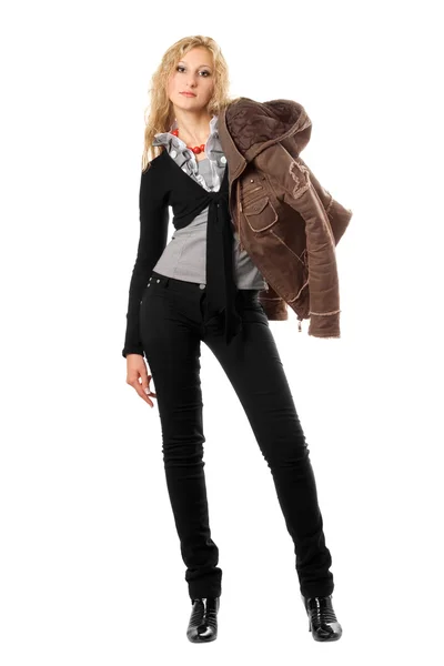 Pretty blonde with a jacket — Stock Photo, Image