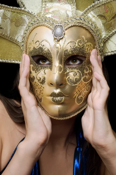 Portrait of girl in a Venetian mask — Stock Photo, Image