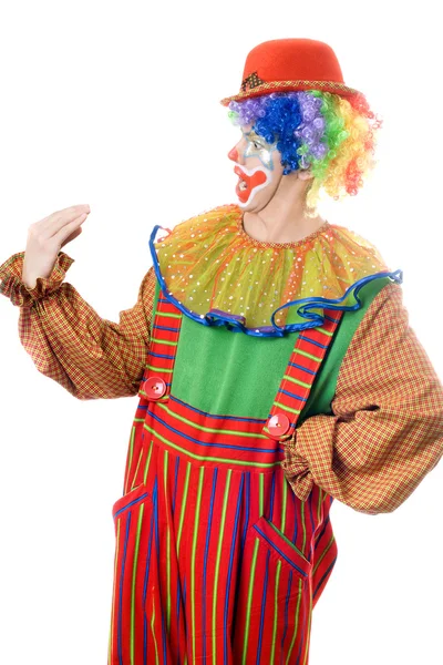 Clown spreekt met zijn hand — Stockfoto