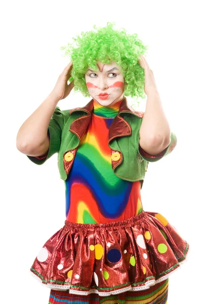 Portrét zamyšlený ženský klaun — Stock fotografie