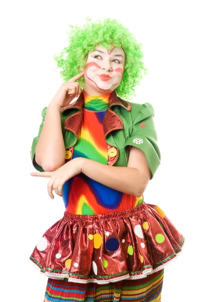 Porträtt av fundersam kvinnlig clown — Stockfoto