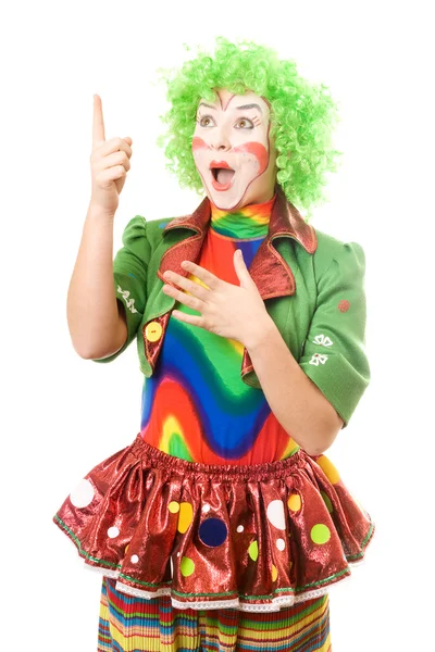 Ritratto di clown donna sorpresa — Foto Stock