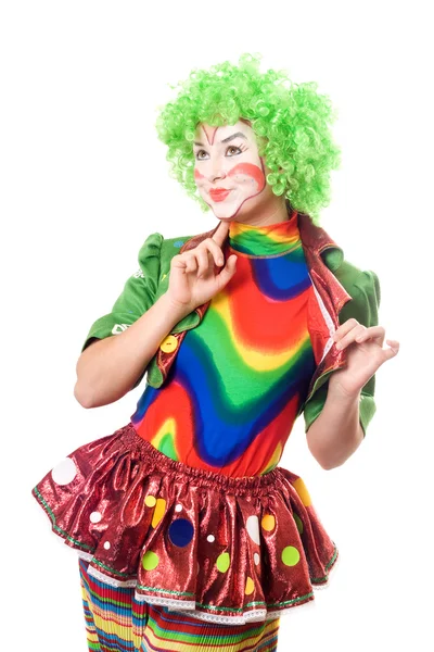 Portret van expressieve vrouwelijke clown — Stockfoto