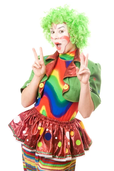 Porträt eines glücklichen weiblichen Clowns — Stockfoto