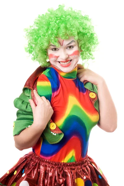 Ritratto di allegra clown femmina — Foto Stock