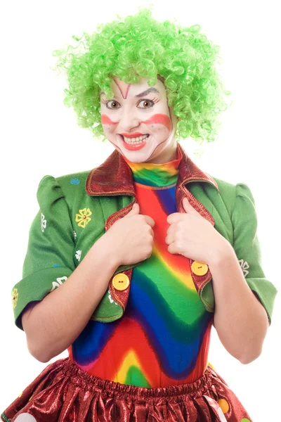 Portrét smějící se ženský klaun — Stock fotografie