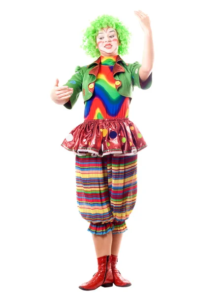 Vrouwelijke clown, geeft een toespraak — Stockfoto