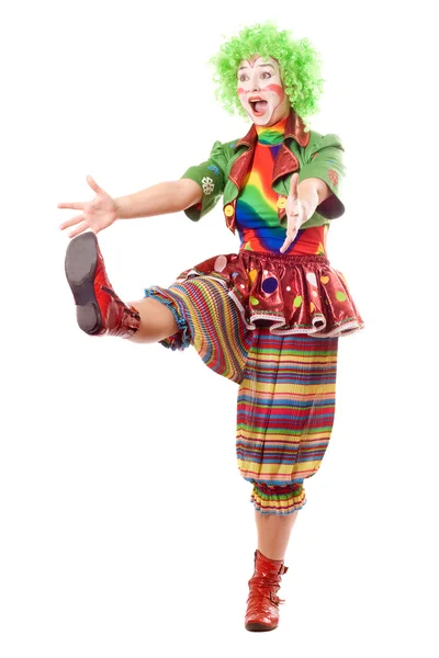 Divertente posa clown femminile — Foto Stock