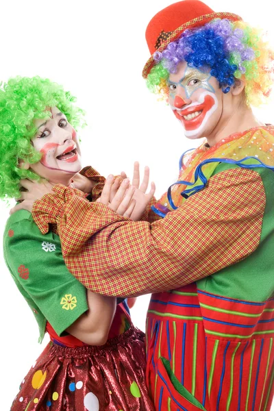 Clown probeert te wurgen een vrouwelijke clown — Stockfoto