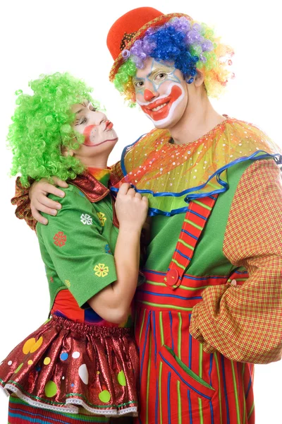 Dvě barevné klauni — Stock fotografie