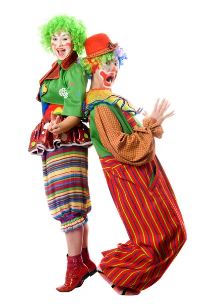 Two clowns are back to back — Stock Photo, Image