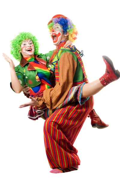 Een paar van speelse clowns — Stockfoto