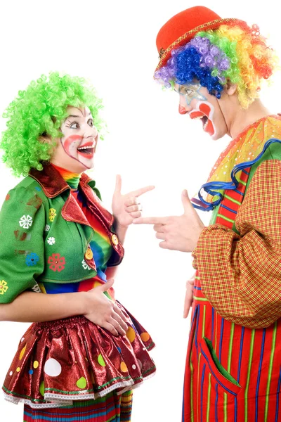 Een paar van vrolijke clowns — Stockfoto