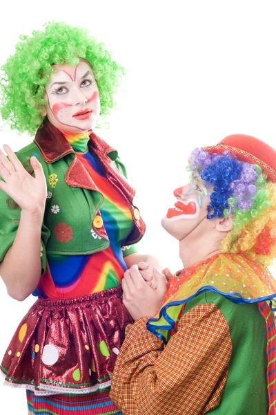 Funny loving couple of clowns — Stock Photo, Image