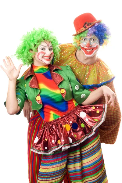 Dvě hravé klauni — Stock fotografie