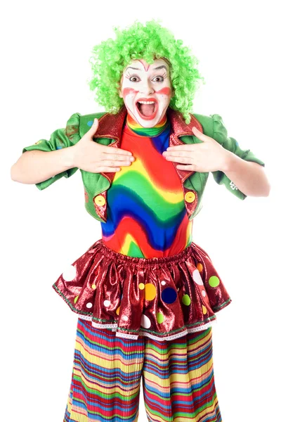 Portrét radostné ženský klaun — Stock fotografie