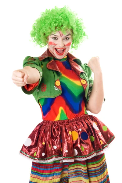 Portrait of joyful female clown. Isolated — Stock Photo, Image