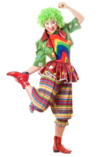 Радостная поза женского клоуна — стоковое фото