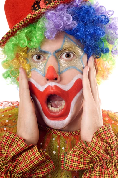 Portrét vyděšený klaun — Stock fotografie