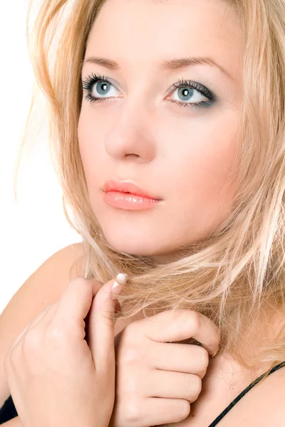 Detailní portrét krásnou hezká blondýnka — Stock fotografie