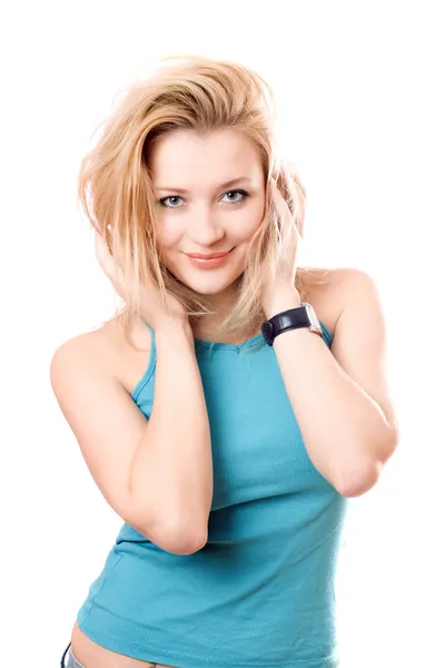 Portret uśmiechający się piękna blondynka — Zdjęcie stockowe