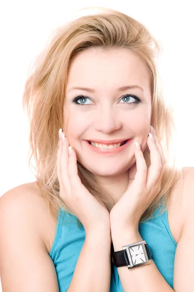 Closeup retrato de uma loira atraente alegre — Fotografia de Stock