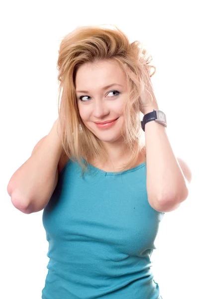 Portrait of a smiling pretty blonde. Isolated — Stock Photo, Image