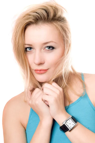 Closeup portrait of pretty young blonde — Stock Photo, Image